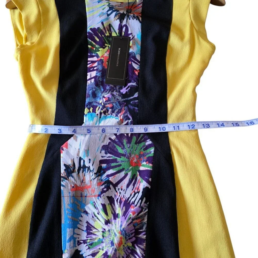 BCBGMAXAZRIA Meyna Yellow Black Floral Sheath Mini Dress NWT Size 0 - Picture 15 of 16